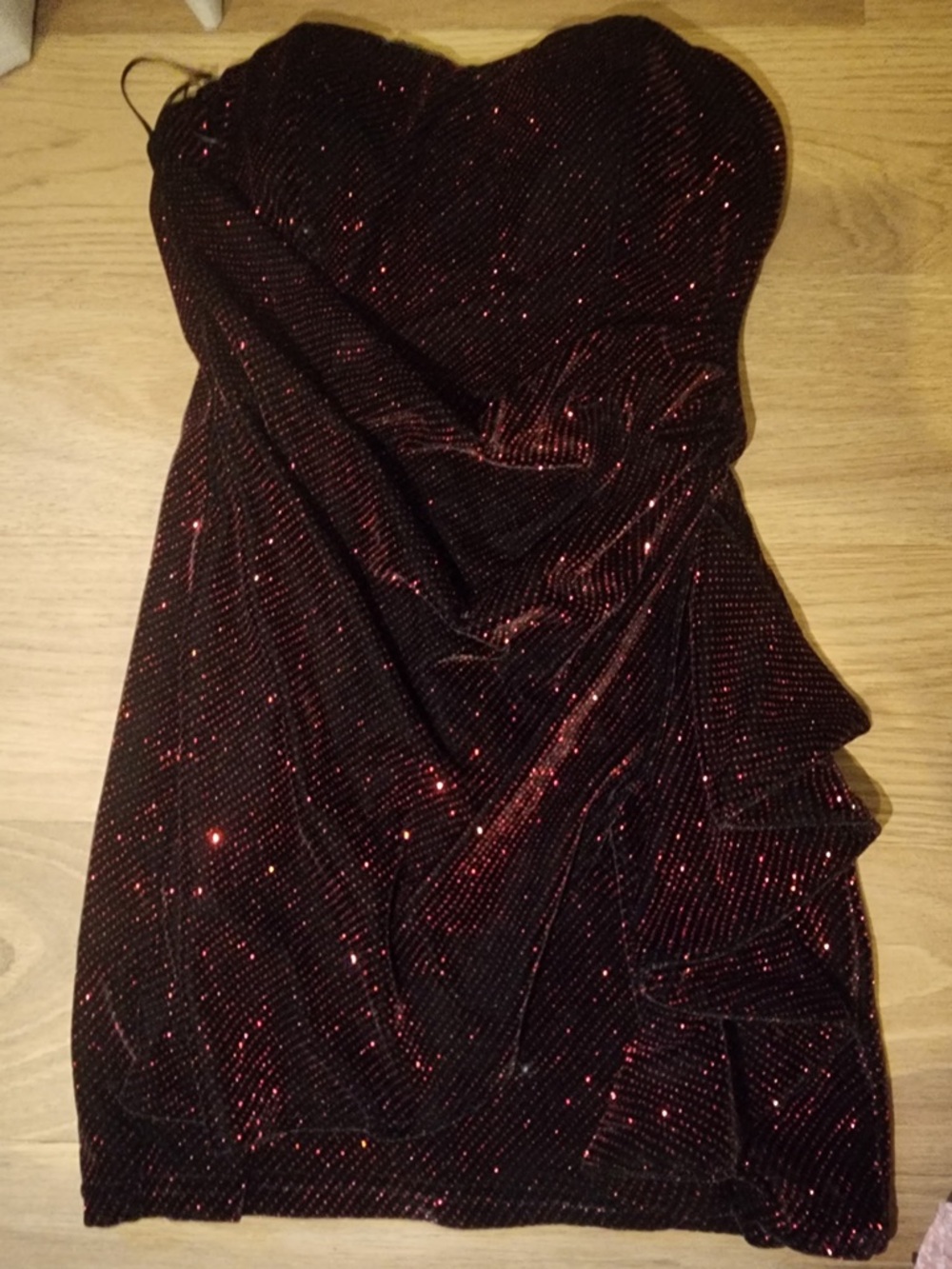 Haute Monde Strapless Black Dress with Red Sparkle